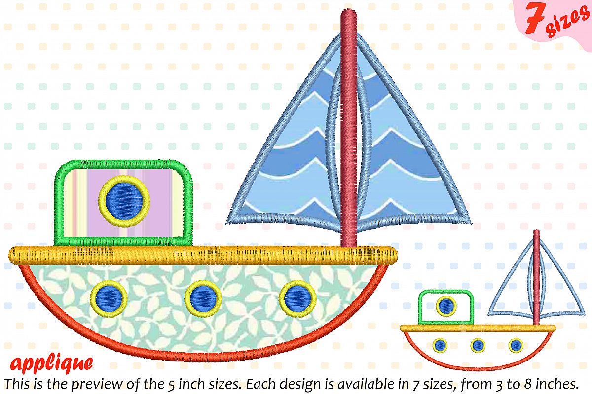 Sailboat Toy Applique Designs for Embroidery Machine ...