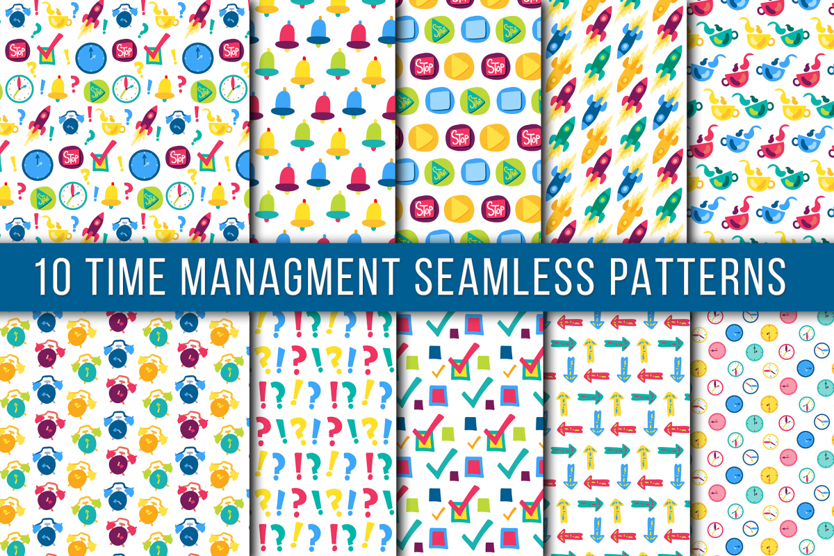 Time Mamagment Seamless Patterns example image 1
