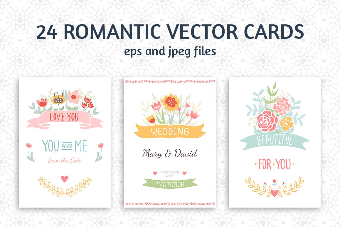 24 Romantic & Wedding Cards Template example image 1