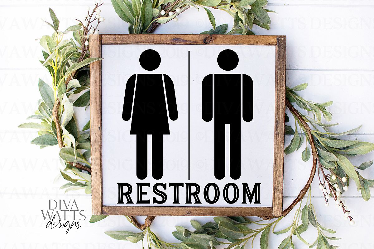 Restroom With Woman Man Figures People - Farmhouse Sign SVG example image 1