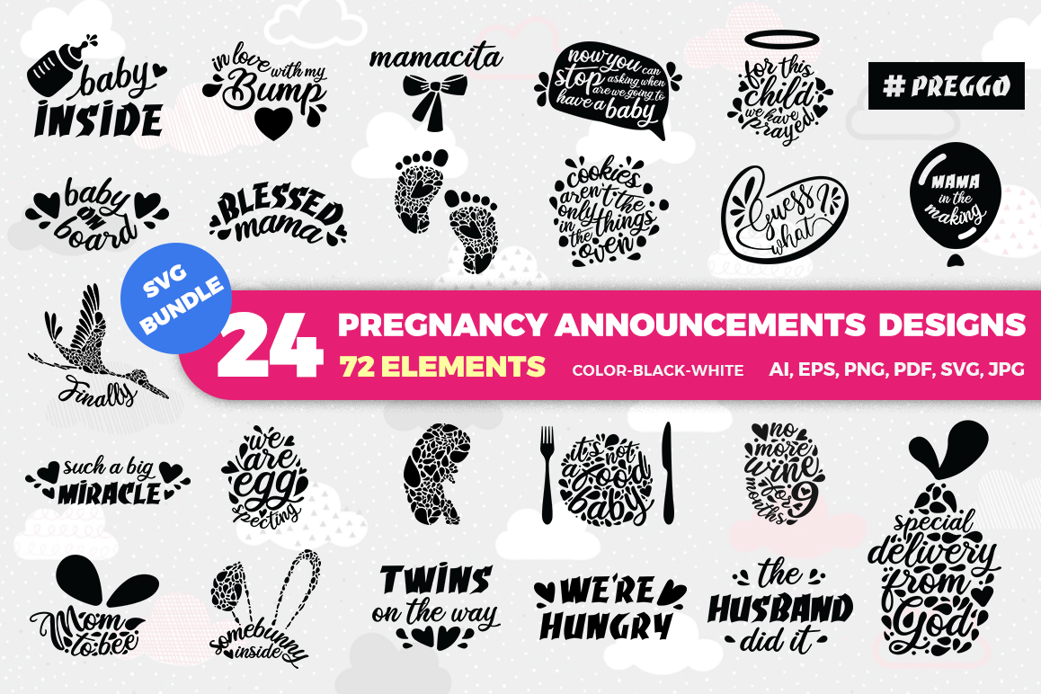 Download BUNDLE Pregnancy Announcement SVG Cut Files