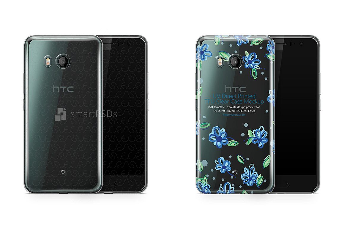 HTC U11 UV TPU Clear Case Design Mockup 2017 Front-Back example image 1