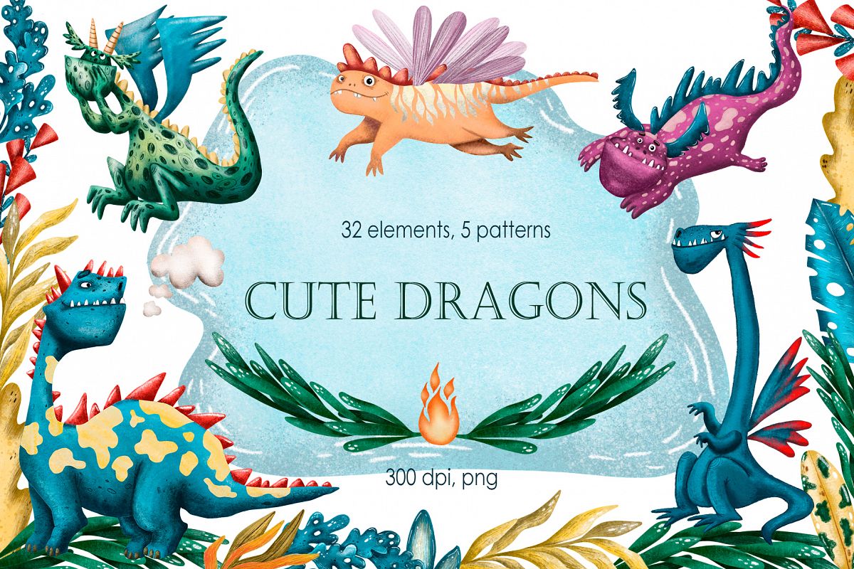 Cute Dragons - Clip Art Set example image 1