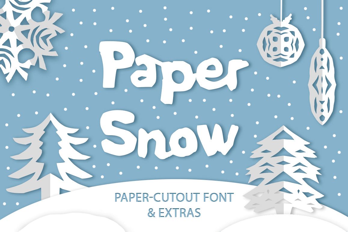 Paper snow. Cut out font & extras. example image 1