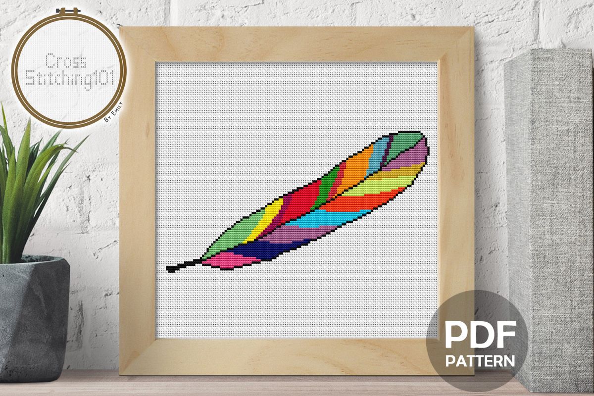 Feather Modern Cross Stitch Pattern- Instant Download PDF example image 1