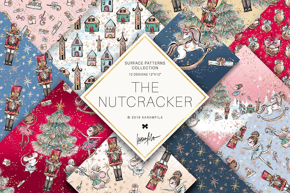 Nutcracker Christmas Patterns (285018) | Patterns | Design Bundles