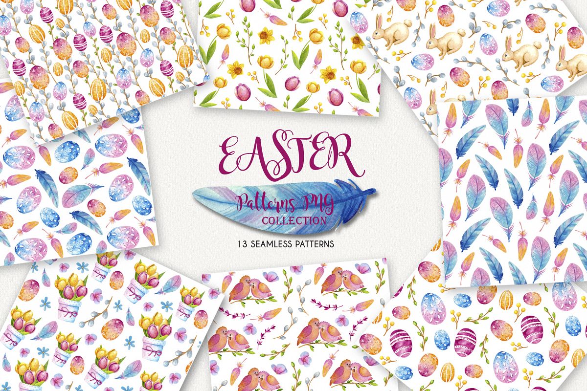 Easter Sealess Patterns - Watercolor Set example image 1