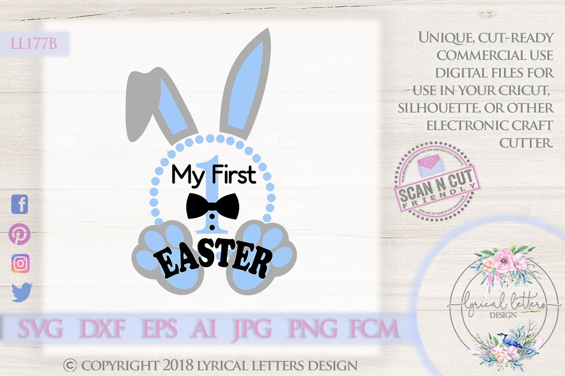 My First Easter Baby Boy Bunny Ears SVG DXF Cut File LL177B example image 1