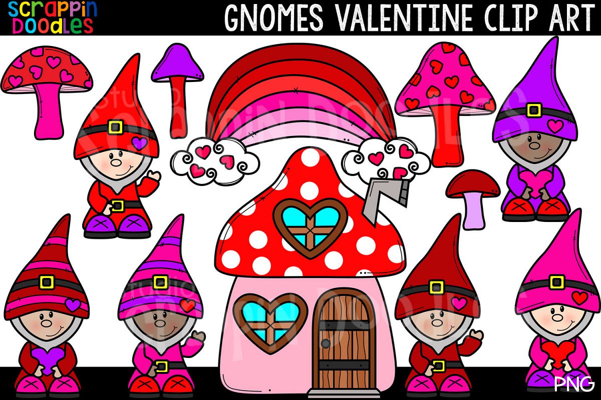 Gnome Valentine Clip Art - Cute Valentine Gnomes example image 1