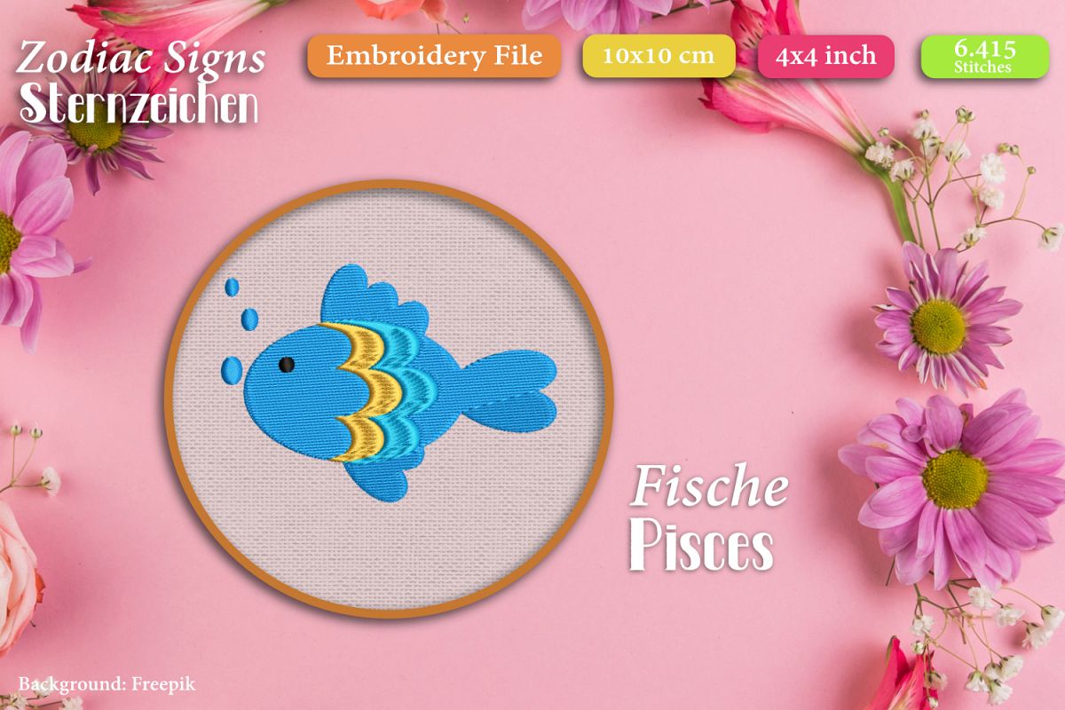 Zodiac sign - Pisces - Embroidery Files example image 1