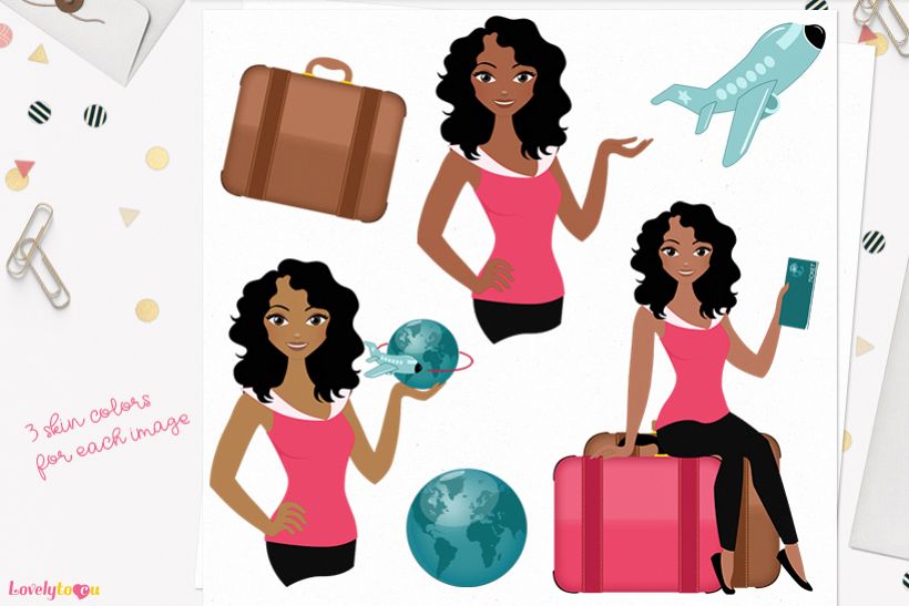 Woman travel character clip art L134 Dezi example image 1