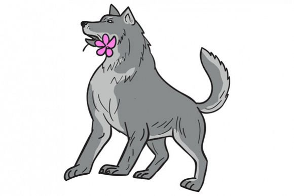 Timber Wolf Holding Plumeria Flower Drawing example image 1