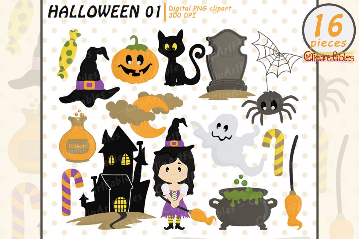 Halloween clipart package, Trick or Treat, Cute spooky art example image 1