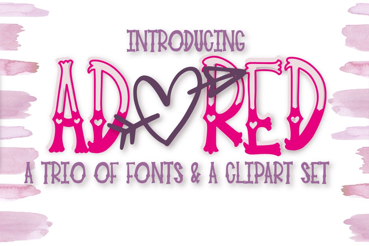 Adored - A Hand Lettered Font Trio & Clipart Pack example image 1