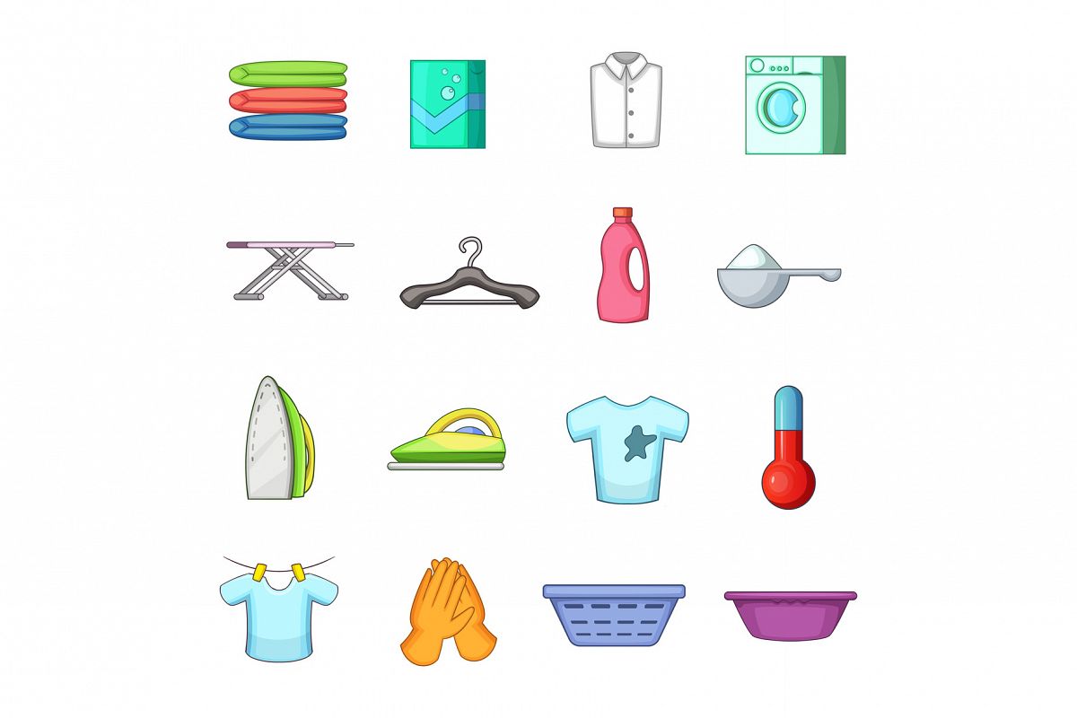 Laundry icons set, cartoon style example image 1