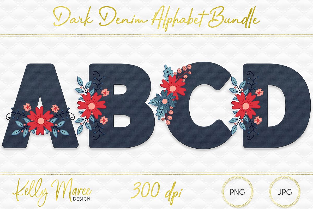 Dark Denim & Floral Alphabet Graphic Bundle example image 1