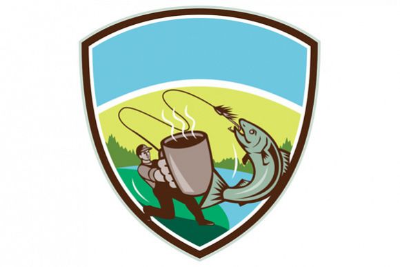 Fly Fisherman Salmon Mug Crest Retro example image 1