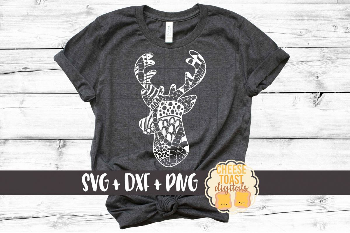 Deer Head - Zen Doodle Art - Animal SVG PNG DXF Files example image 1