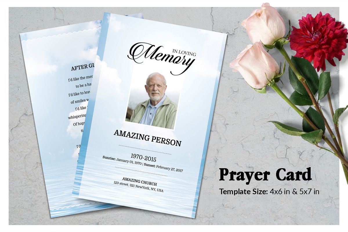 Sky Funeral Prayer Card Template example image 1