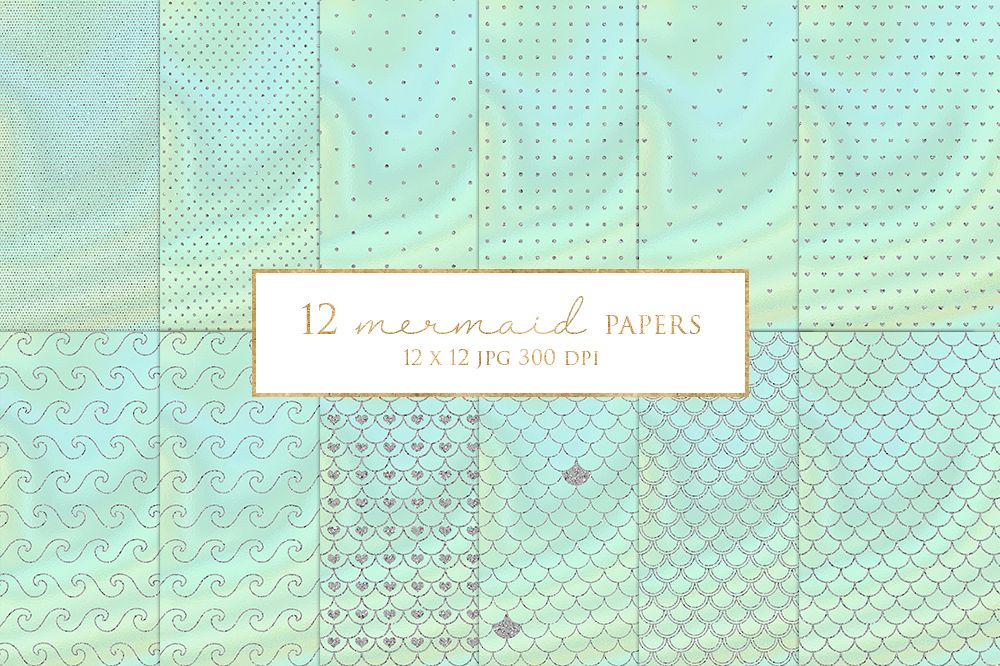 12 Silver Glitter Mermaid Digital Paper Pack example image 1