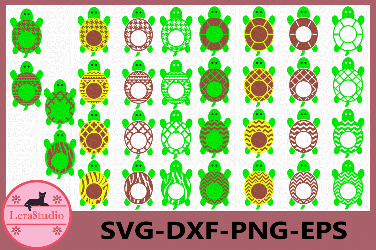 Turtle Monogram Frame SVG, Turtle SVG Cut File, Beach Turtle example image 1