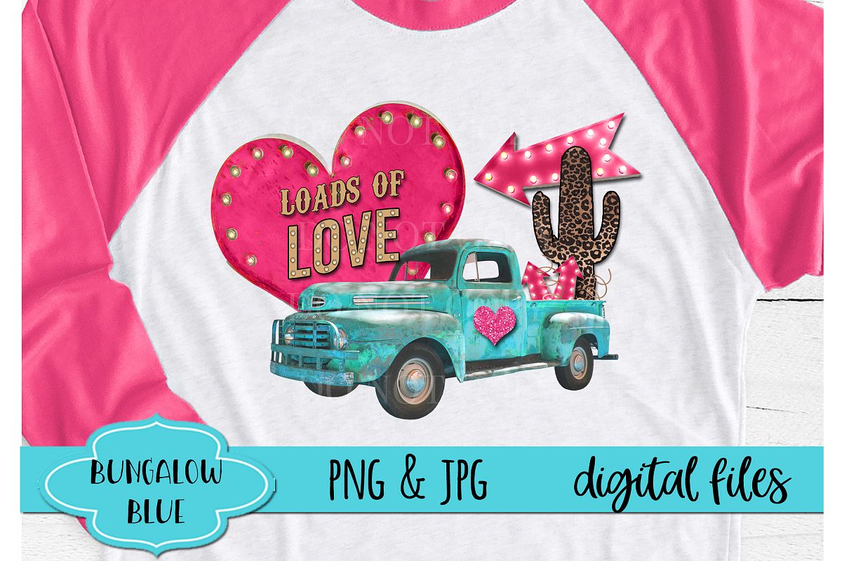 Loads of Love Vintage Valentine Truck Digital Download example image 1