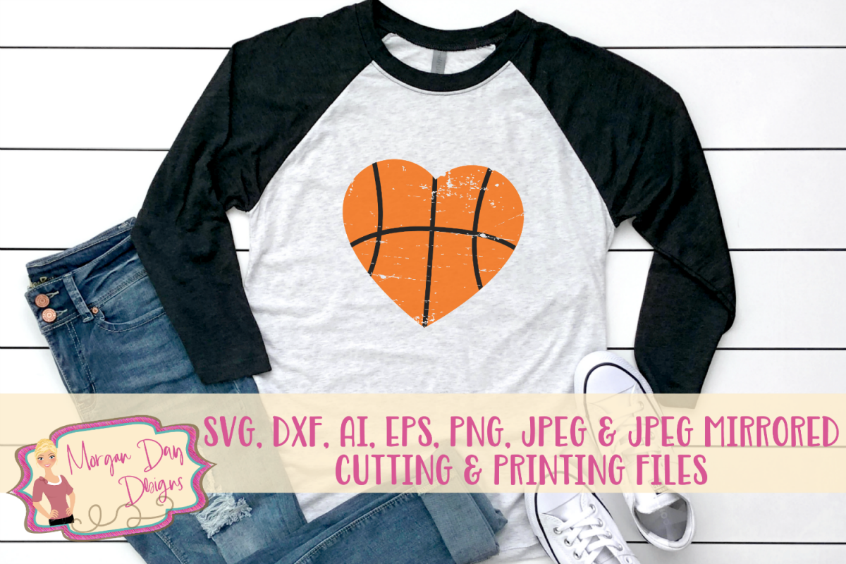 Grunge Basketball Heart SVG, DXF, AI, EPS, PNG, JPEG example image 1