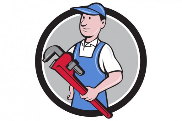 Handyman Holding Pipe Wrench Circle Cartoon example image 1