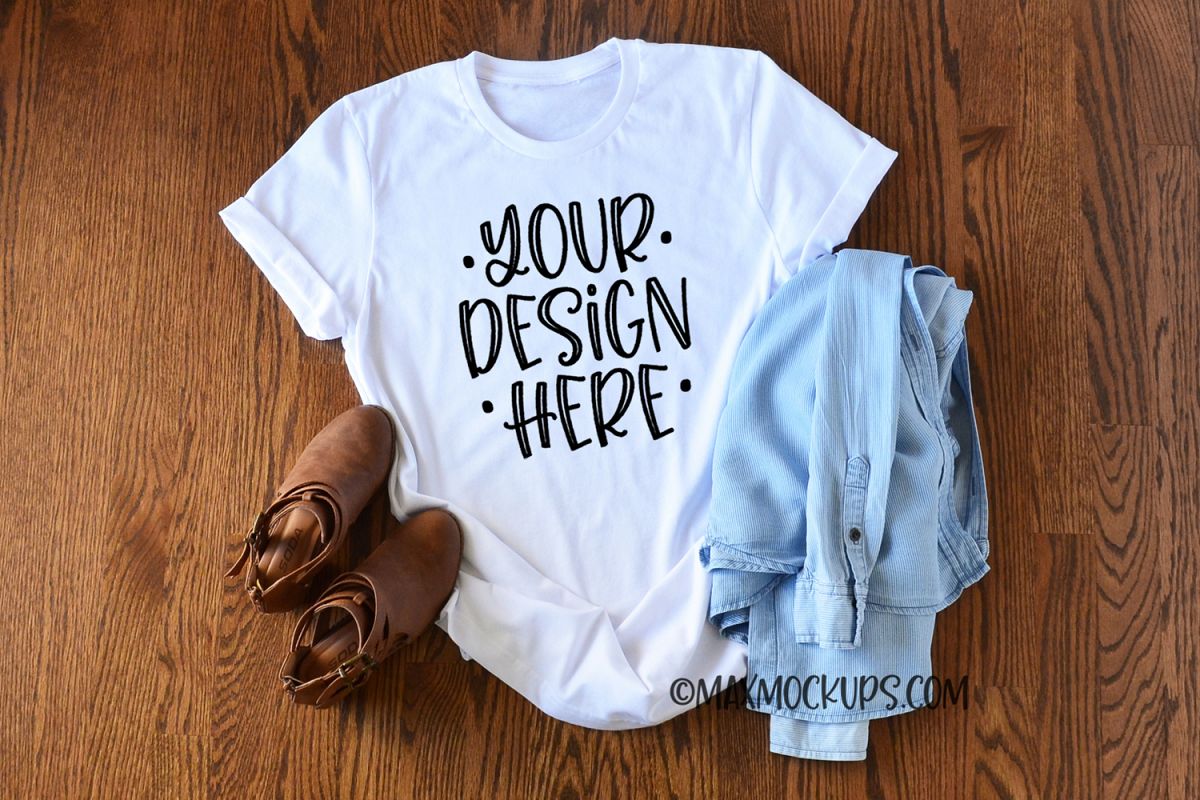 White t-shirt mockup, Bella Canvas 3001 example image 1
