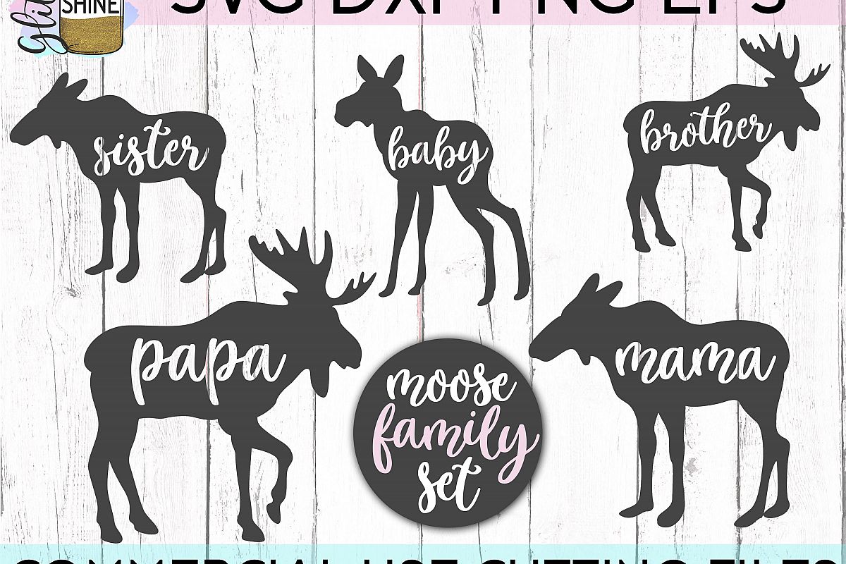 Moose Family Bundle of 5 SVG DXF PNG EPS Cutting Files (71097) | SVGs