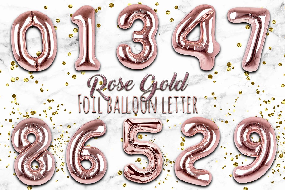 Rose Gold Foil Balloon Numbers Png Hand Drawn