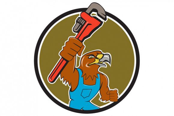 Hawk Plumber Wrench Circle Cartoon example image 1