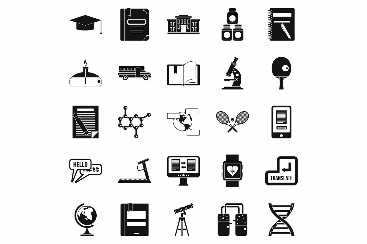 Varsity icons set, simple style example image 1