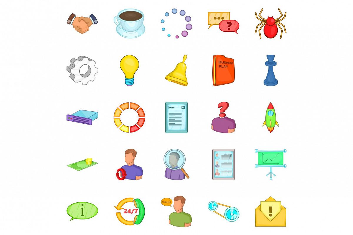 Business workshop icons set, cartoon style example image 1