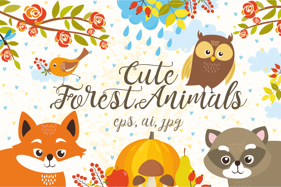 Cute Set Forest Animals and Patterns example image 1