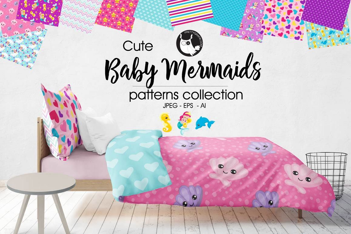 BABY-MERMAIDS, digital papers example image 1