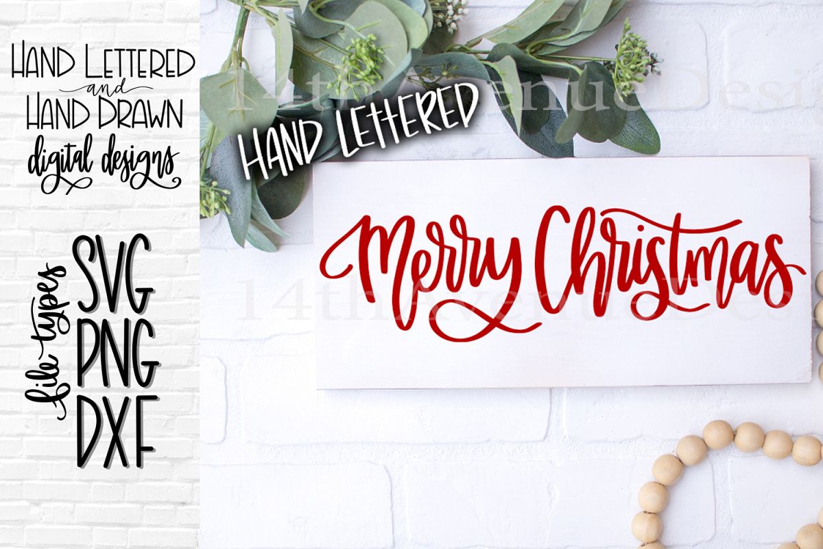 Merry Christmas SVG, Christmas Cut File, Hand Lettered example image 1