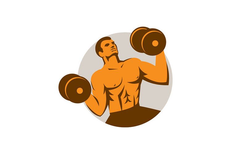 Strongman Crossfit Lifting Dumbbells Circle Retro example image 1