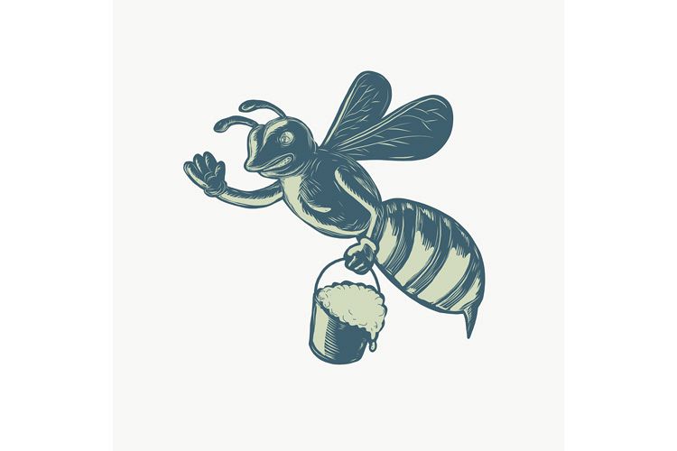 Honey Bee Waving With Pail of Honey Scratchboard example image 1