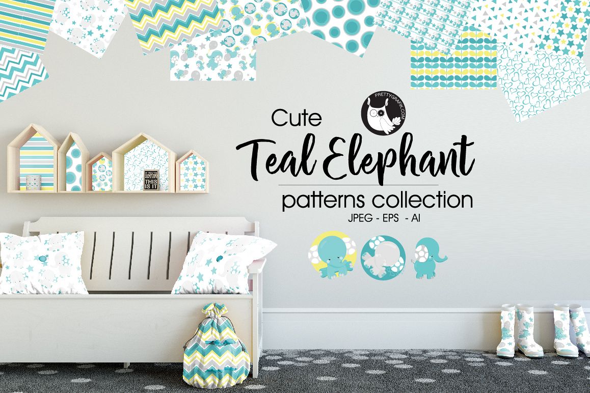 TEAL-ELEPHANT, digital papers example image 1