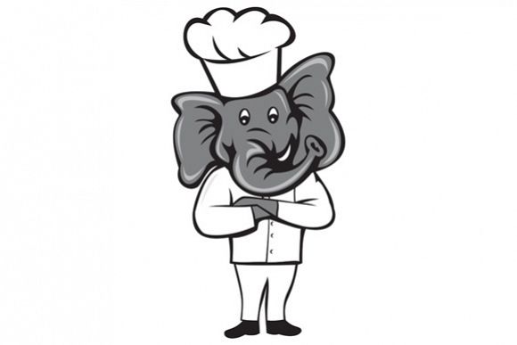 Chef Elephant Arms Crossed Standing Cartoon example image 1