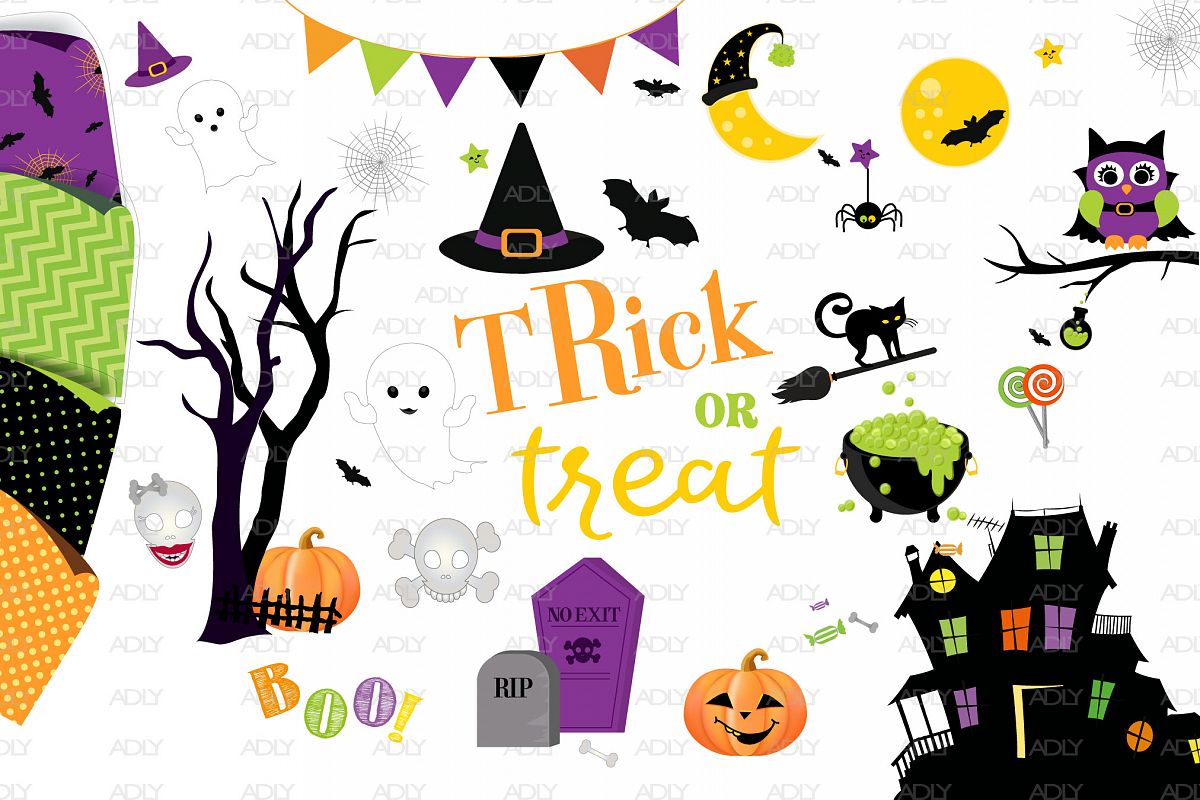 Halloween ClipArt Set, Halloween background Set-3 example image 1