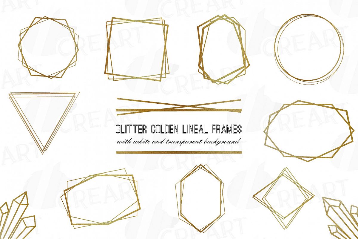 Glitter Golden Elegant Wedding Geometric Frames Png