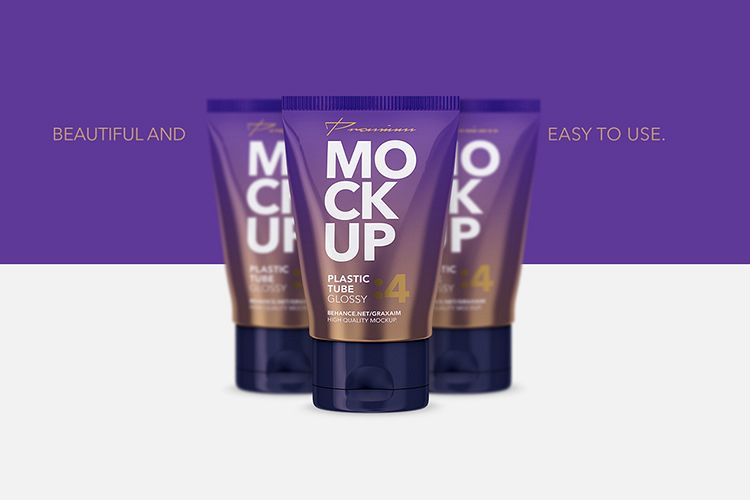 Glossy Plastic Cosmetic Tube Mockup - Front View - 04 example image 1