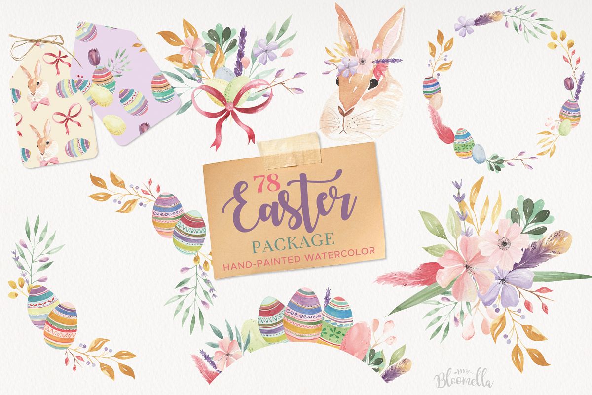 Download Easter Egg HUGE Bunny Watercolor Floral Spring Clipart Kit ...