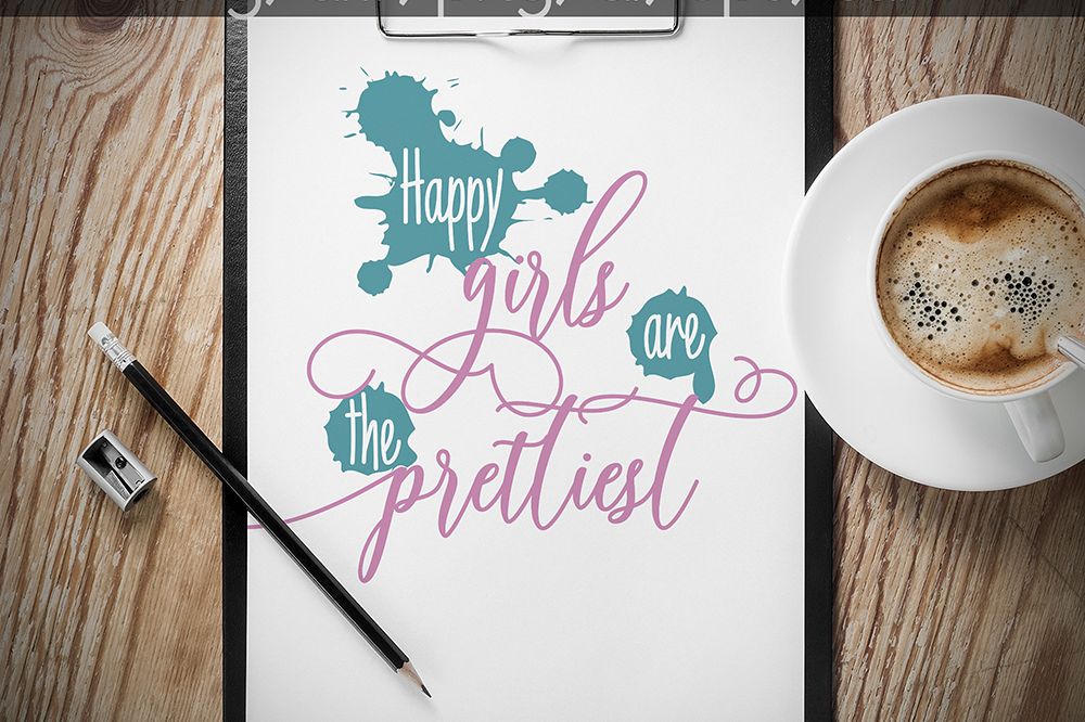 Happy Girls are the Prettiest SVG, Quote svg cut files, printable, SVG and DXF Cut File, Ai, Png, Dxf, Svg. example image 1