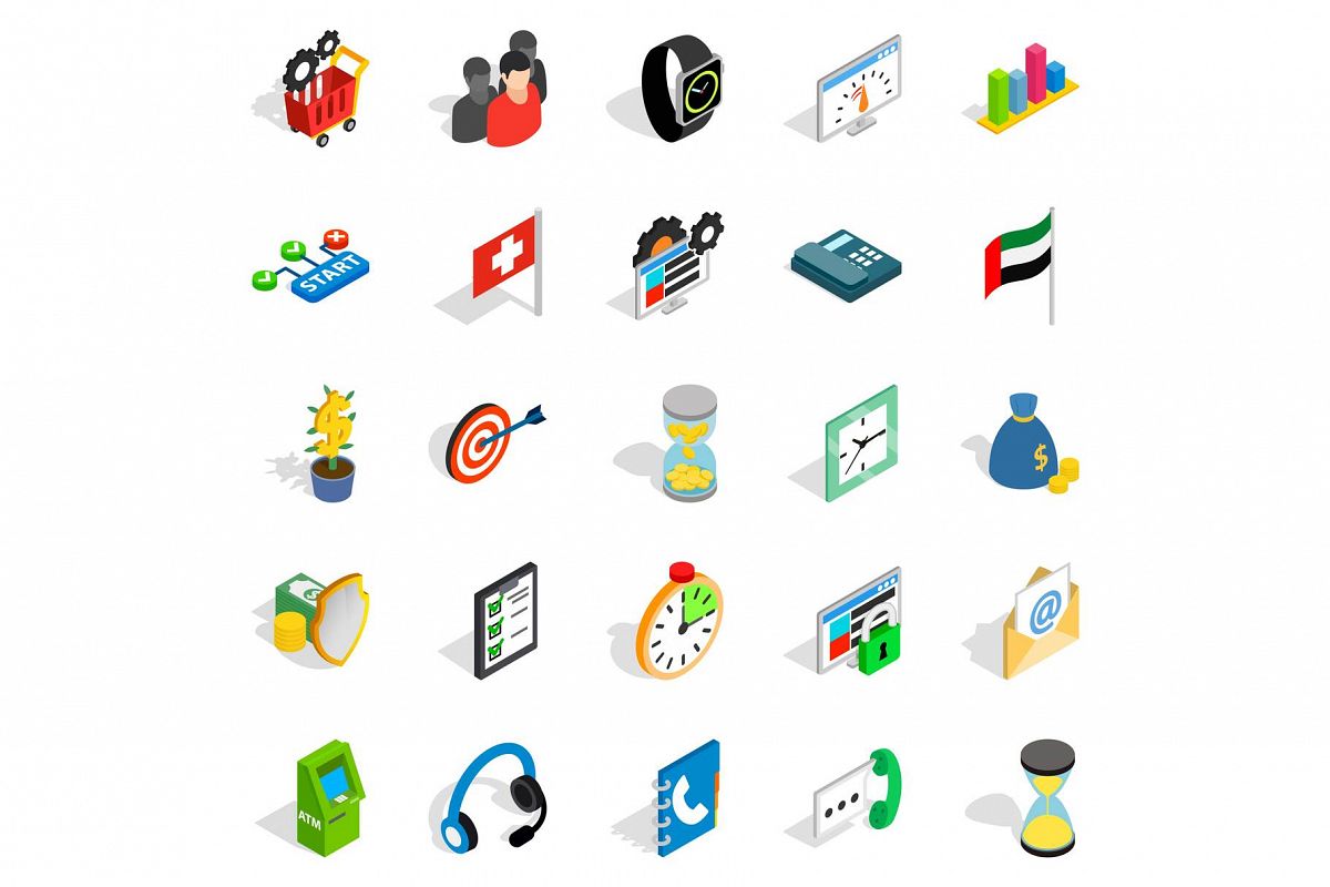 Strategy icons set, isometric style example image 1