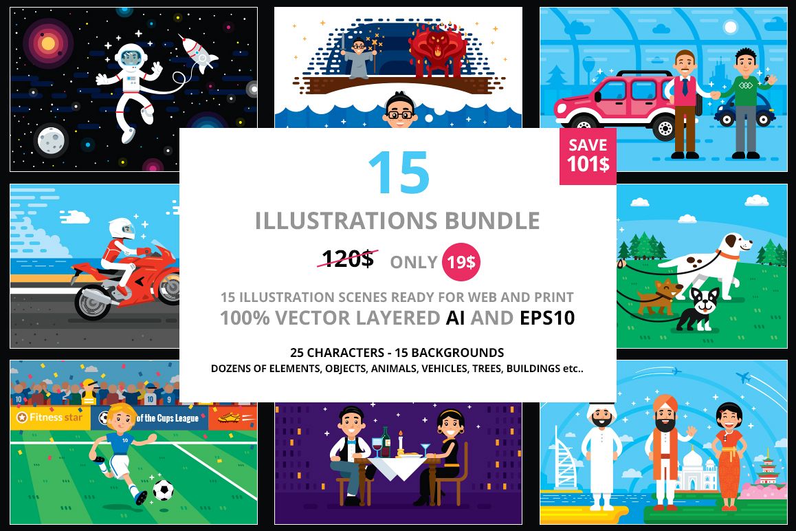 15 Illustrations Big Bundle example image 1