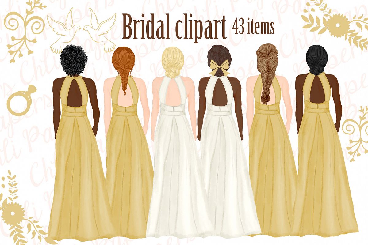 Bride and Bridesmaids clipart,Wedding clipart,Bridal clipart example image 1