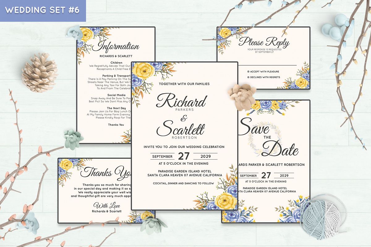 Wedding Invitation Set #6 Watercolor Floral Flower Style example image 1